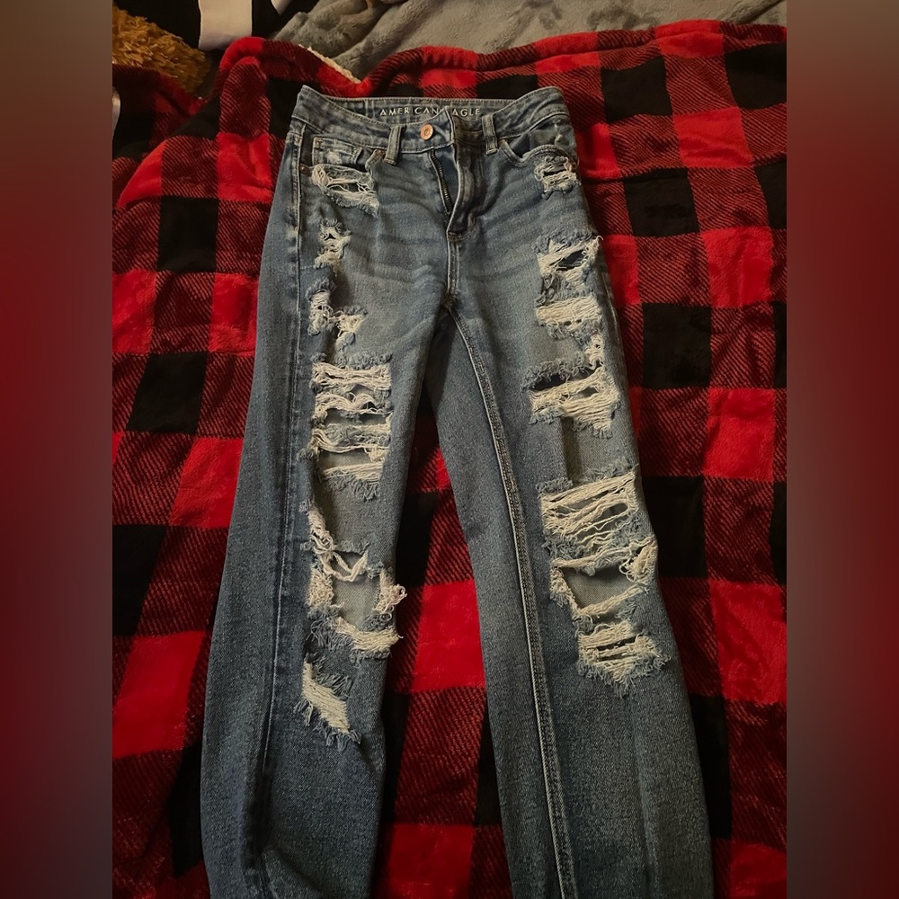 high rise ripped jeans